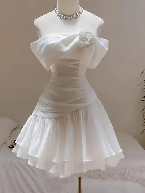 Beautiful Short Homecoming Dresses Ball Gown Off The Shoulder White Semi Formal Graduation Hoco Outfit RB4654