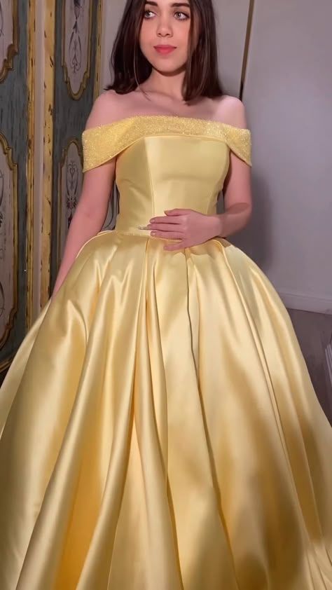 Robe de bal ravissante en satin jaune à épaules dénudées, longue, pour Quinceañera, Sweet 15-16 ans, AB299