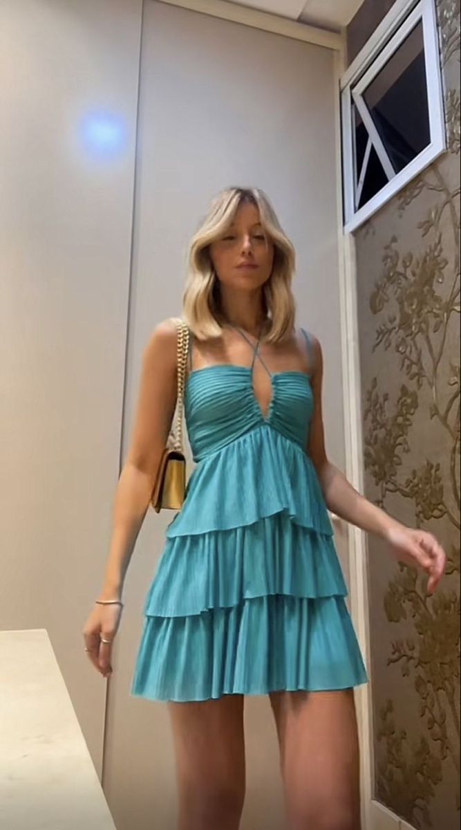 Robe de cocktail courte bleue à col licou et coupe trapèze pour 18e anniversaire, robe de soirée pour étudiante de première année, RB024