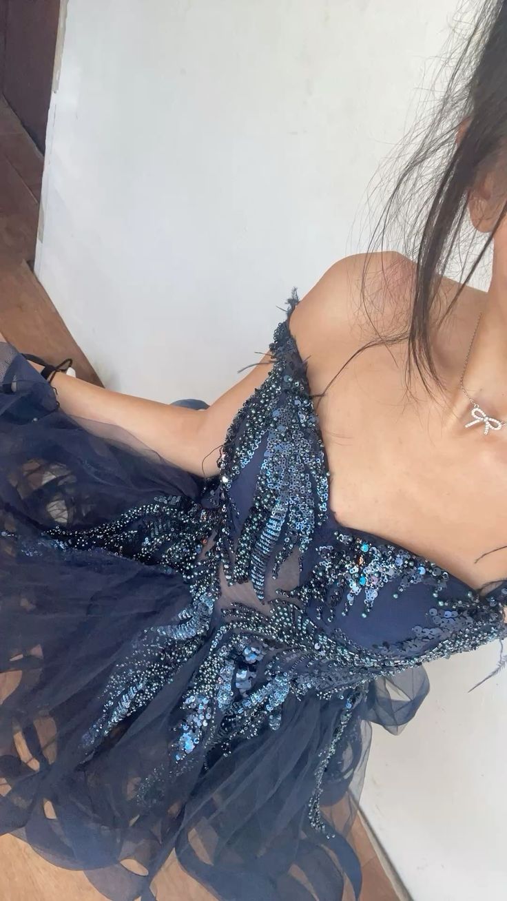 Glamouröses Ballkleid Sweetheart Marineblau Tüll Kurze Homecoming Kleider High School Abschlussball Hoco Outfits RB4658