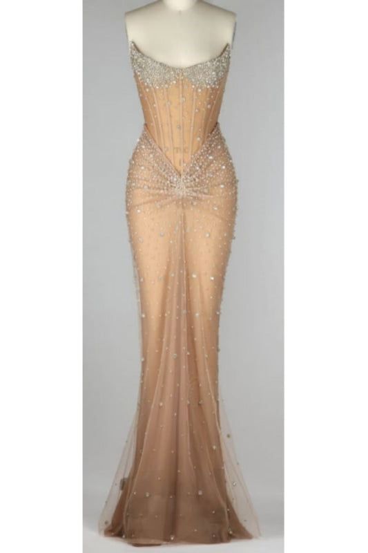 Robe de bal de luxe sirène à corset brodé de perles de cristal - Tenue pour un 20e anniversaire N876