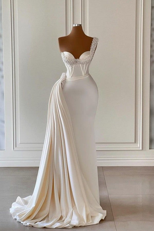 Mermaid Asymmetrical Sweetheart Beaded Floor-length Sleeveless With Side Train Prom Dress AB1645