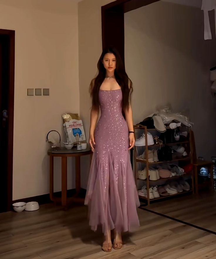 Stunning Mermaid Spaghetti Straps Light Purple Sequins Long Prom Dresses Inspo Prom Gown DH2958