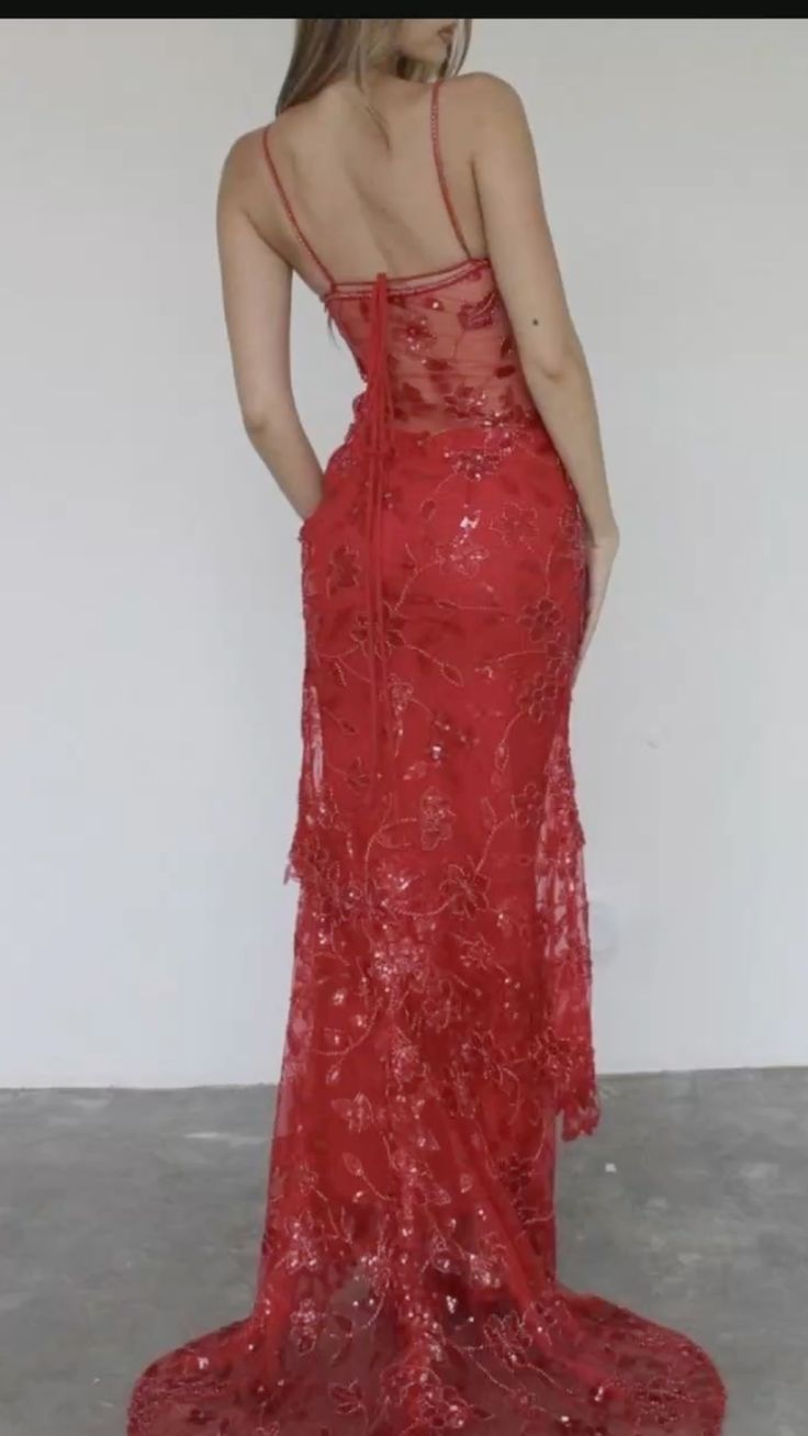 Robe de bal longue à paillettes rouges et bretelles spaghetti, style sirène scintillante, robe de soirée d'inspiration dh2972