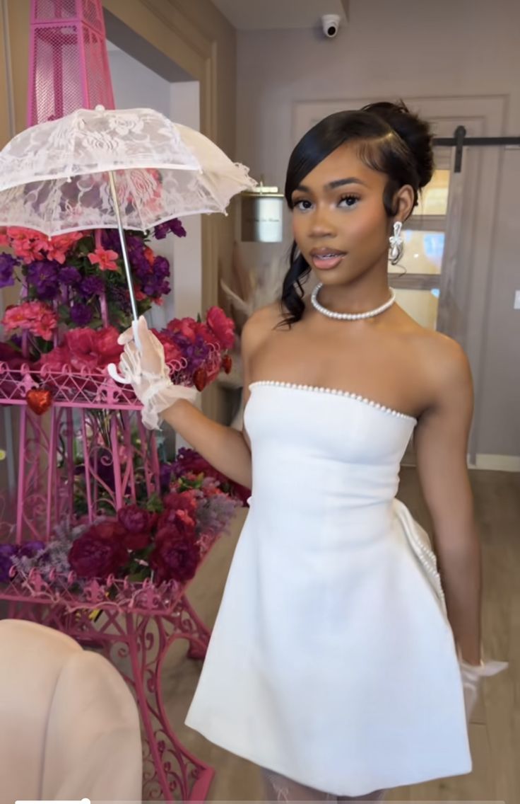 Classy A line Strapless Little White Dress For Teens Girls With Bow Party Short Mini 19th Birthday Dresses Hoco Outfit RB3798