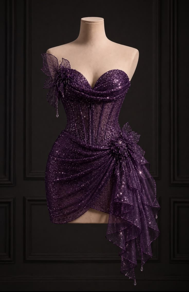 Glitter Sheath Sweetheart Grape Sequin With Ruffled Short Freshman Graduation Dresses Inspo Senior Homecoming Outfits RB4735