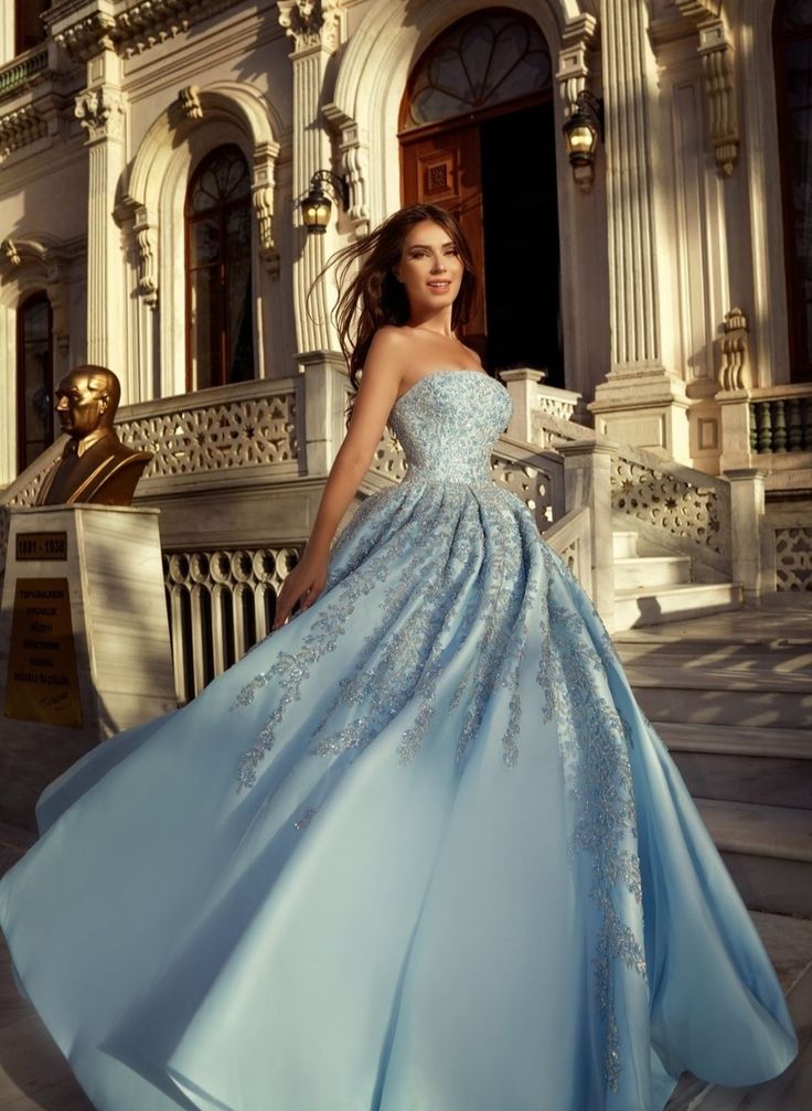 Robe de bal élégante sans bretelles, dos nu et sequins bleus, inspiration pour femmes et jeunes filles, robes de soirée formelles, robes de bal longues AB1815