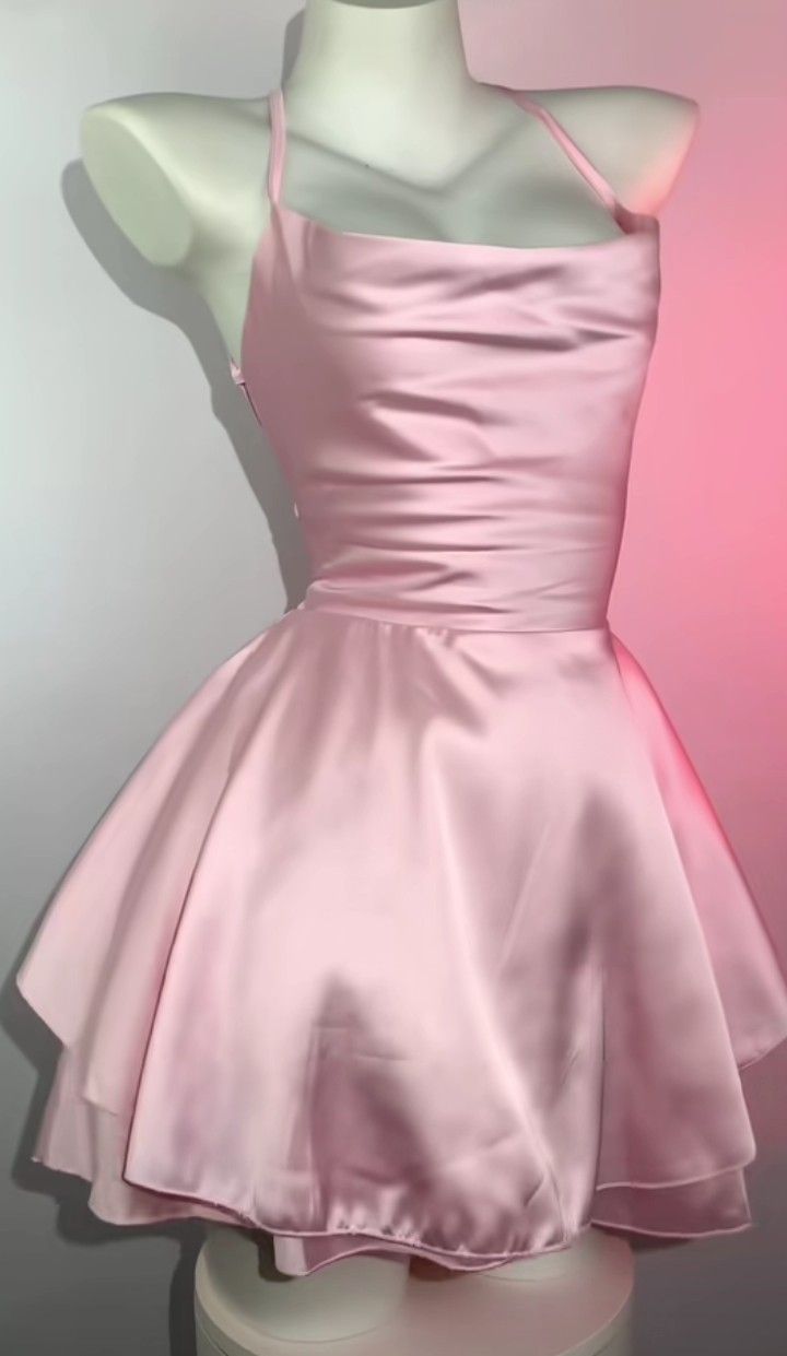 Simple A Line Halter Pink Satin With Ruffled Freshman Short 7th Grade Dance Dresses Inspo Senior Homecoming Outfits RB4740
