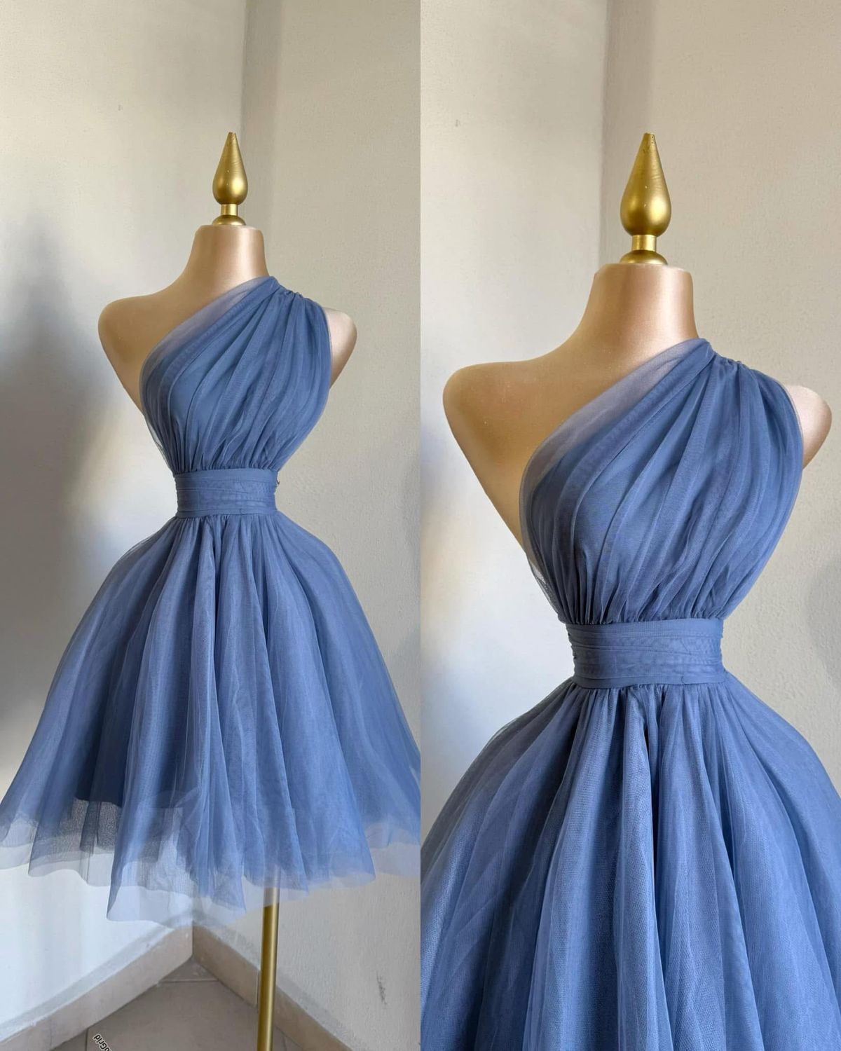 Cute Ball Gown One Shoulder Blue Tulle With Ruffled Short Cocktail Dress Homecoming Dresses Ideas Hoco Outfits RB4746