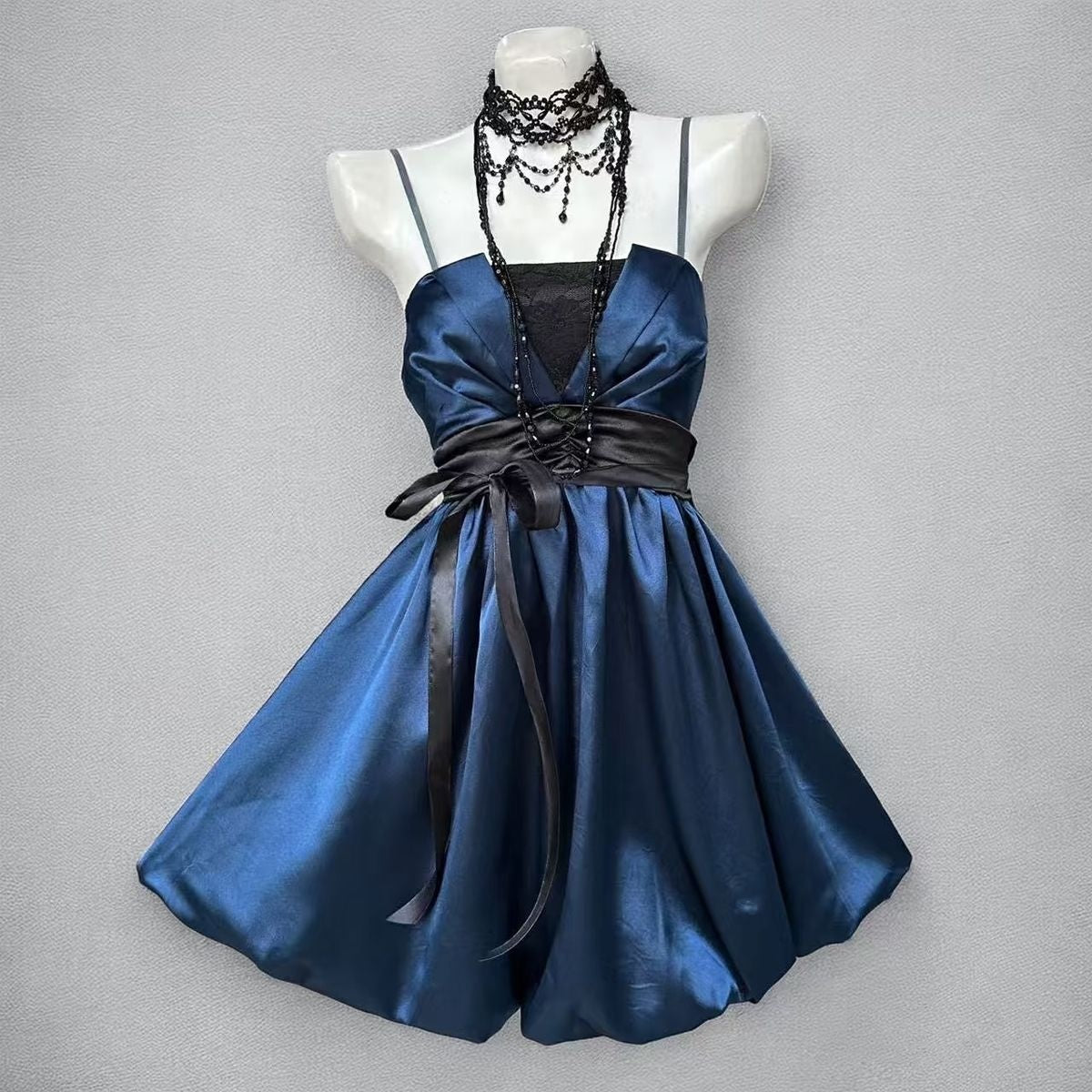 Sweet 16 dress inspo Hoco dress Ball Gown Spaghetti Blue Satin Short Mini Homecoming Dresses Inspo Graduation Outfits RB6671