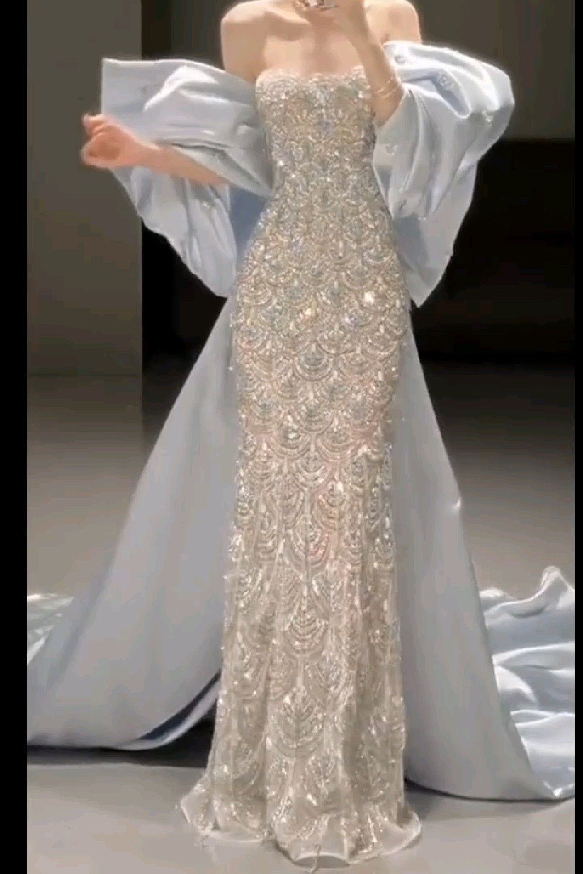 Robe de bal longue sirène bustier champagne à sequins et perles, idéale pour les fêtes (AB1517)