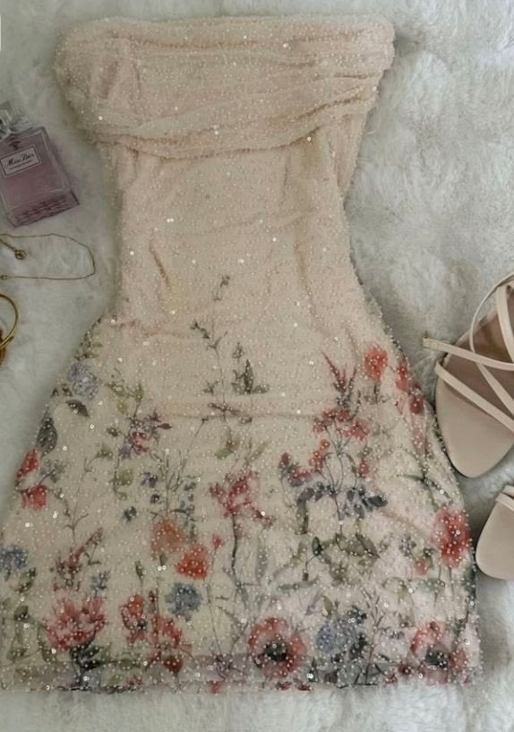 Sparkly Sheath Strapless Champagne Sequin Short Homecoming Gown Hoco Dress RB6042