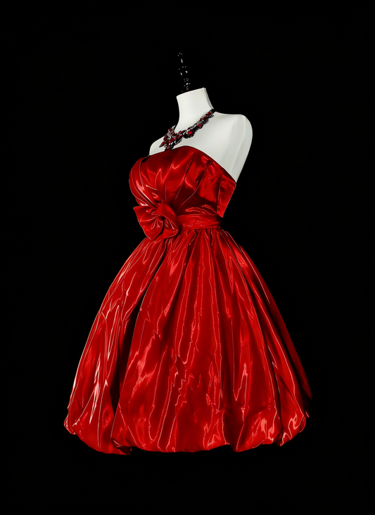 Unique Ball Gown Strapless Satin Red Inspo 2000s Hoco Gowns Short Inspo Homecoming Dresses N1749