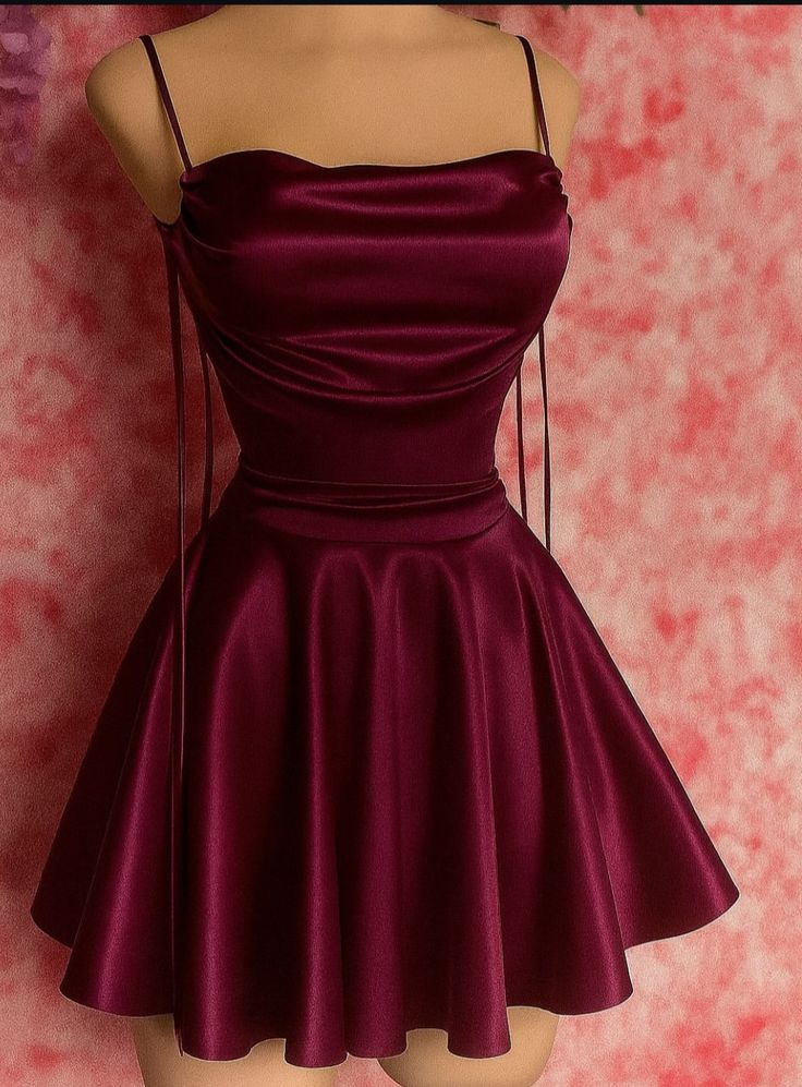 Simple A Line Spaghetti Strap Burgundy Satin With Ruffled Freshman Short 7th Grade Dance Dresses Inspo Senior Homecoming Outfit RB4741