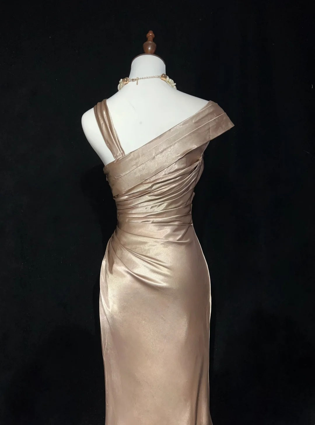 Retro-Abendkleid, Vintage-Ballkleid, Meerjungfrauenform, Champagner, mit Falten, lang, 90er-Jahre, formelle Outfits N2320