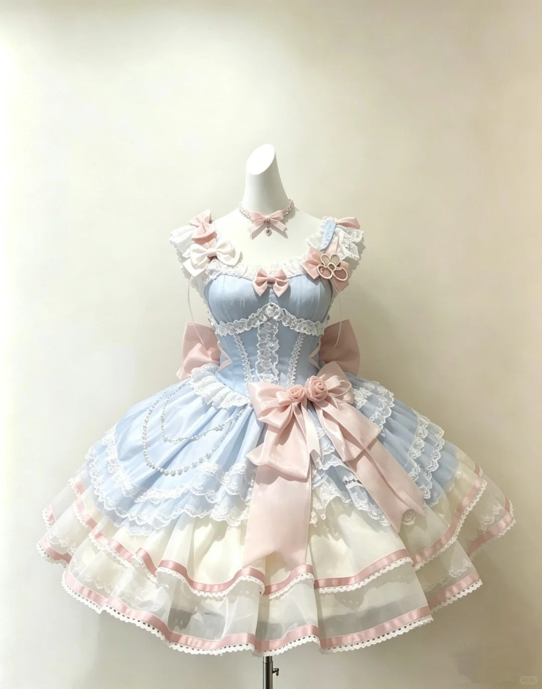 Romantisches Ballkleid mit eckigem Ausschnitt, blauem Satin, weißer Spitze und Schleifen, Lolita-Kleid, Homecoming-Kleider, Hoco-Outfits RB4688