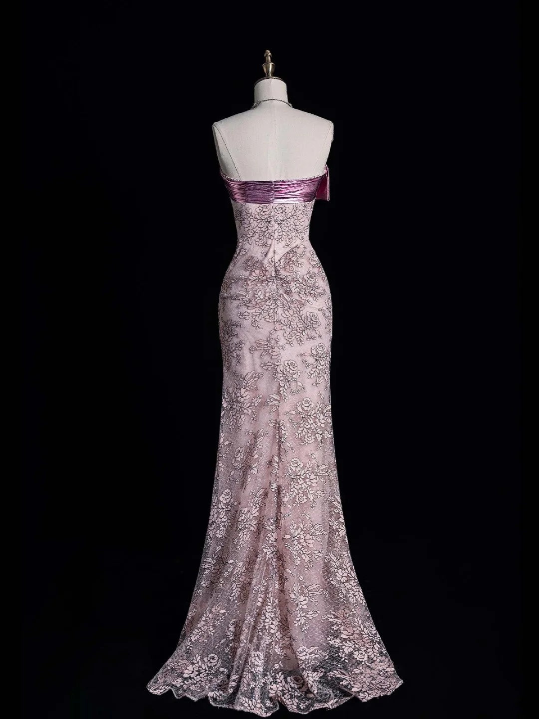 Niedliches, trägerloses, langes Ballkleid aus rosa Spitze, Abendkleid, semi-formelles Kleid N559