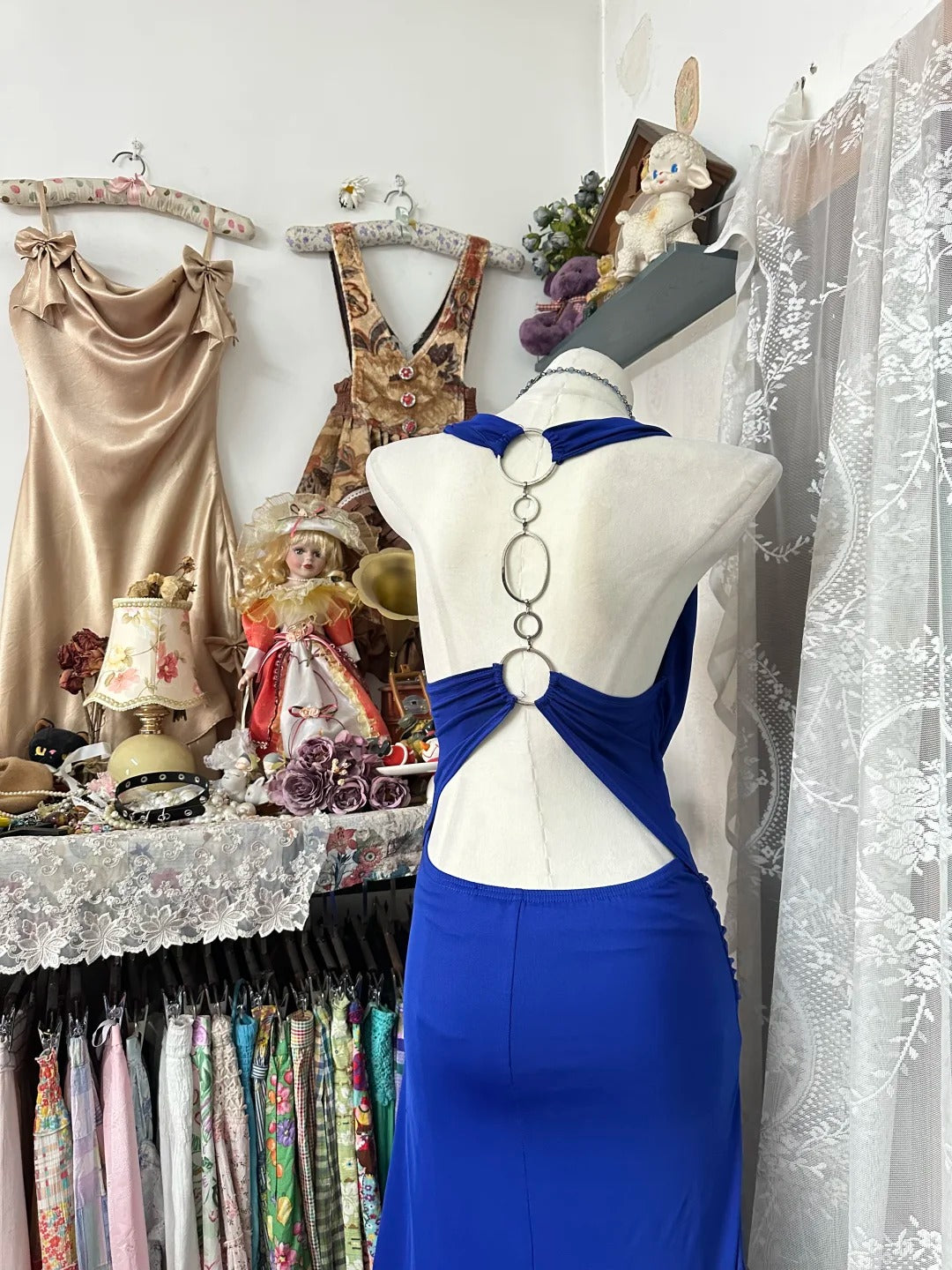 Einzigartiges Meerjungfrauen-Abendkleid in Königsblau mit offenem Rücken, formelles Kleid N1055