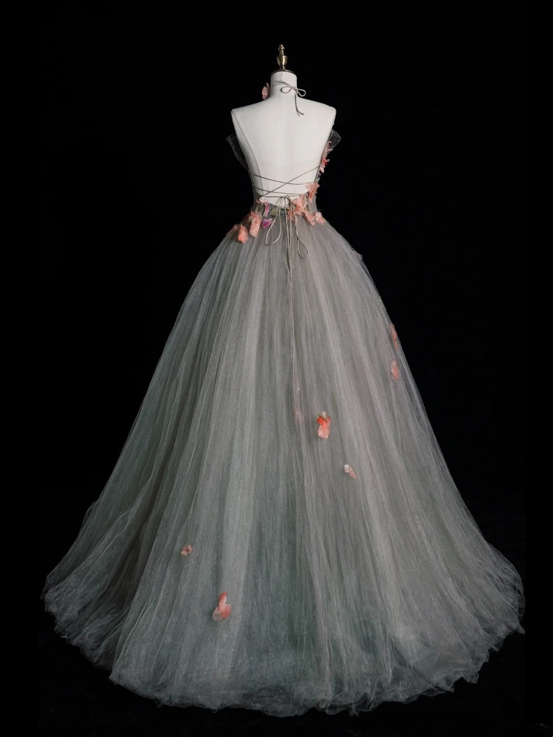 Modest Ball Gown Strapless Gray Tulle Long Prom Dresses For High School Teens Girls Formal Bridesmaid Dress N1068