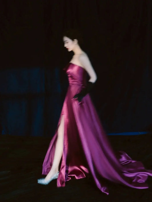 Sexy A Line Strapless Fuchsia Satin With Split Long Prom Dresses Impress 18th Birthday Outfits Prom Gown N302