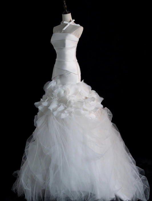 Dream Wedding Dresses Mermaid Strapless White Sleeveless Pleated Brides Dress Fitted Bridal Gowns N566