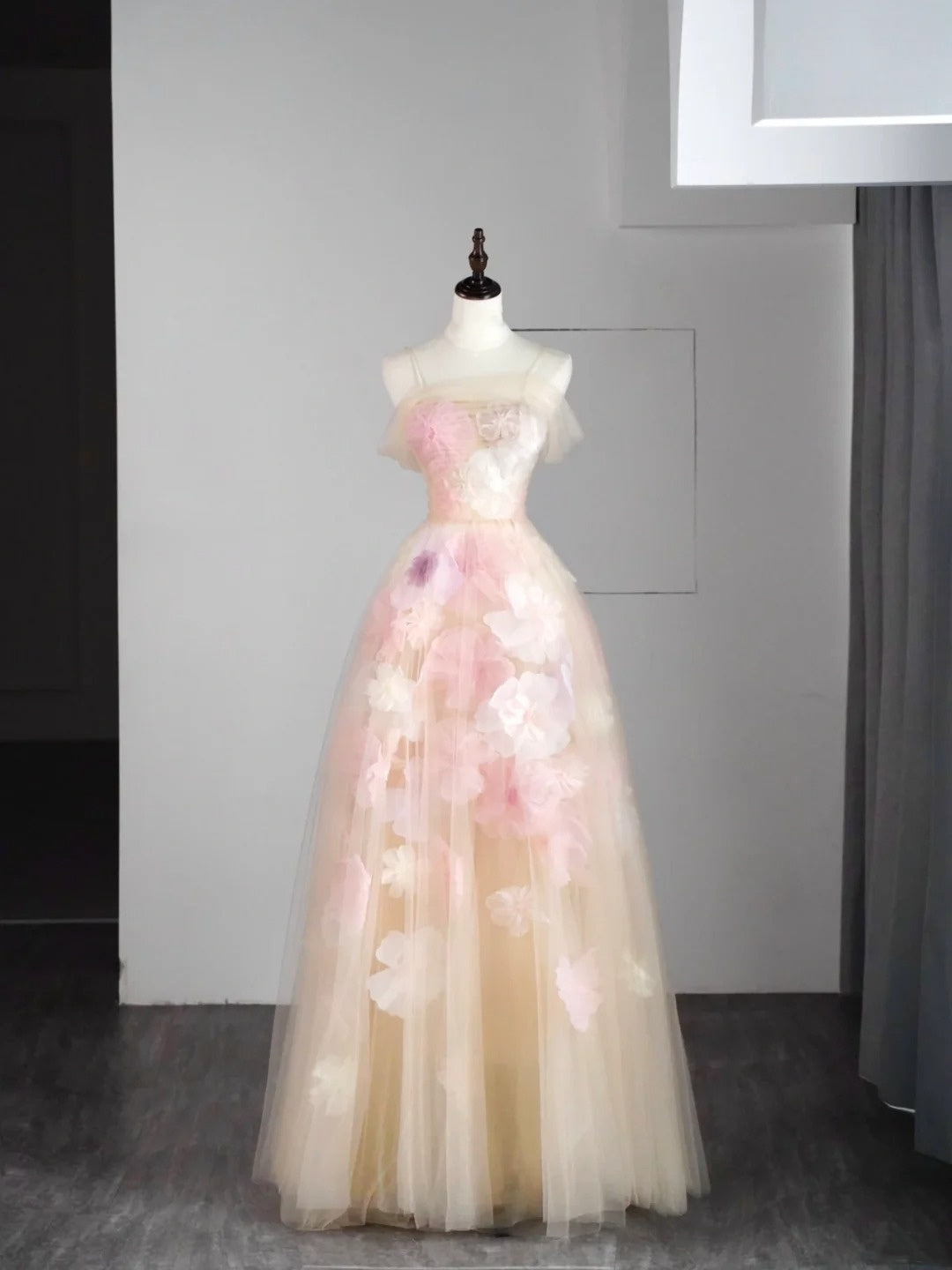 Elegantes, schulterfreies, langes Ballkleid aus rosa Tüll, ideal für Abschlussball, Party, 22. Geburtstag oder als Abschlusskleid (N870)
