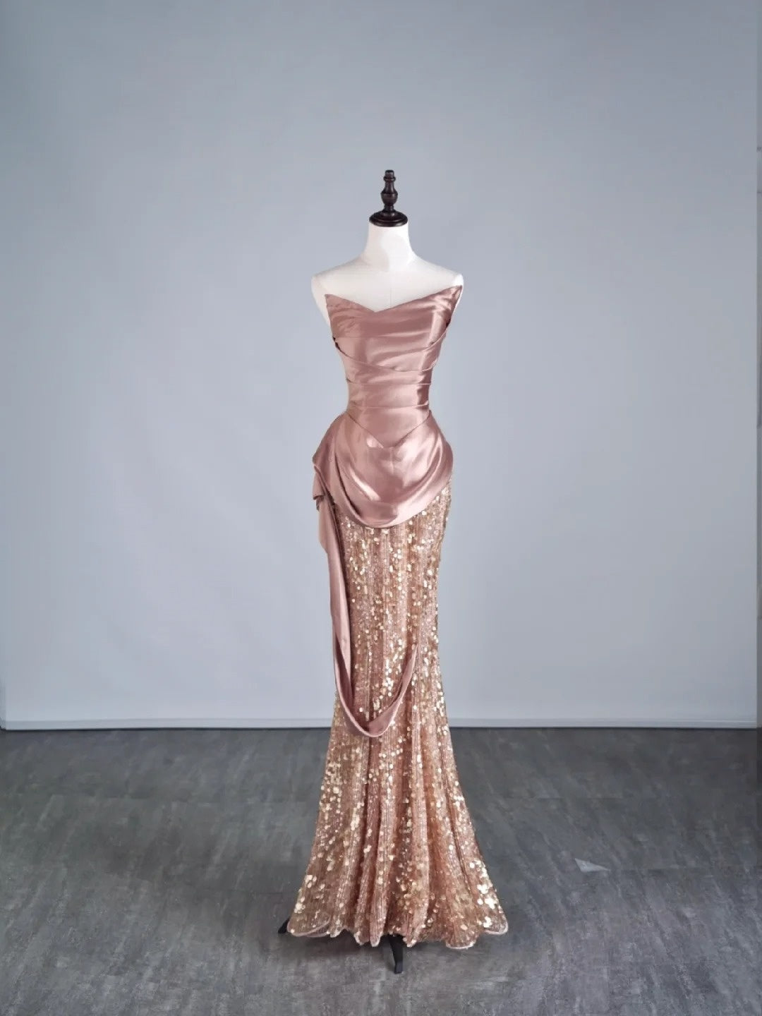 Prinzessin Meerjungfrauen-Abendkleid mit Pailletten, rosa Satin, langes Ballkleid, formelles Kleid N964