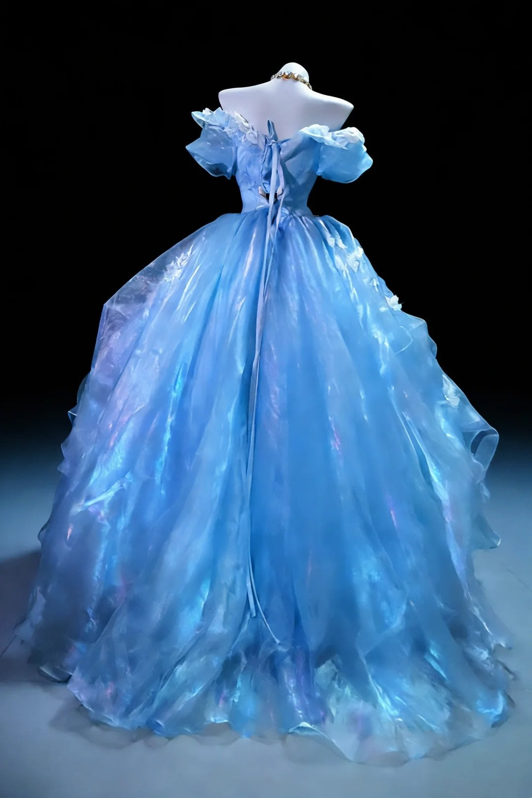 Robes de bal élégantes à épaules dénudées bleues pour les 15-16 ans, les bals de fin d'année, les remises de diplômes et les 20 ans (N939)