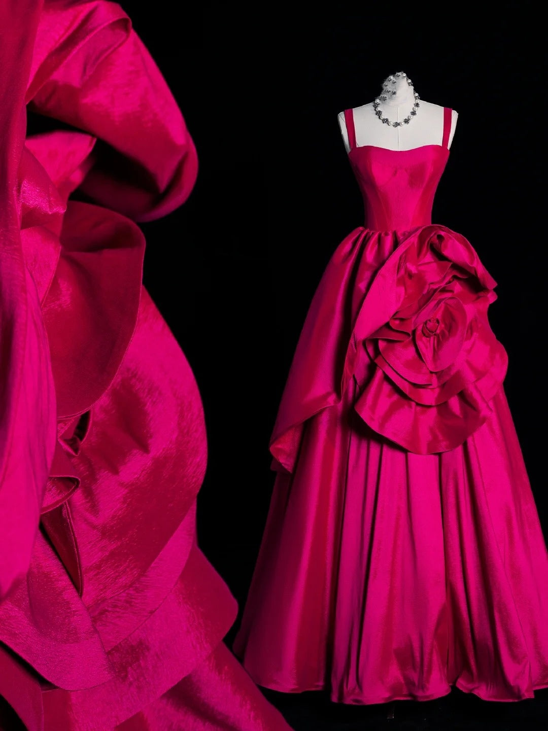 Elegantes Ballkleid mit Spaghettiträgern, pinkfarbenem Satin, langes Abendkleid, Partykleid, Outfit zum 21. Geburtstag, Abschlusskleid N930