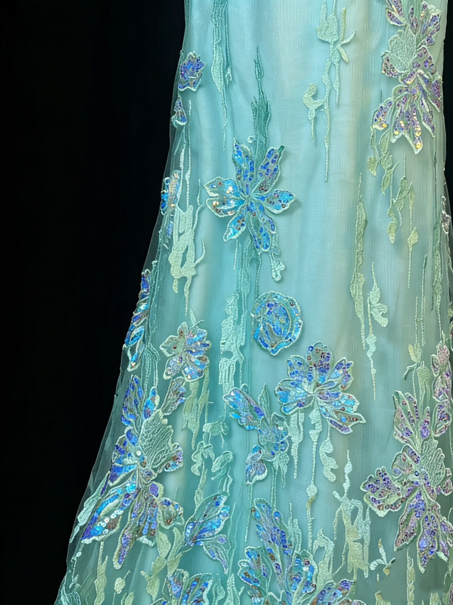 Einzigartiges Meerjungfrauen-Kleid mit Spaghettiträgern aus blauer Spitze und Tüll im Stil der 1950er Jahre – langes Ballkleid, Partykleid zum 18. Geburtstag, Modell N976