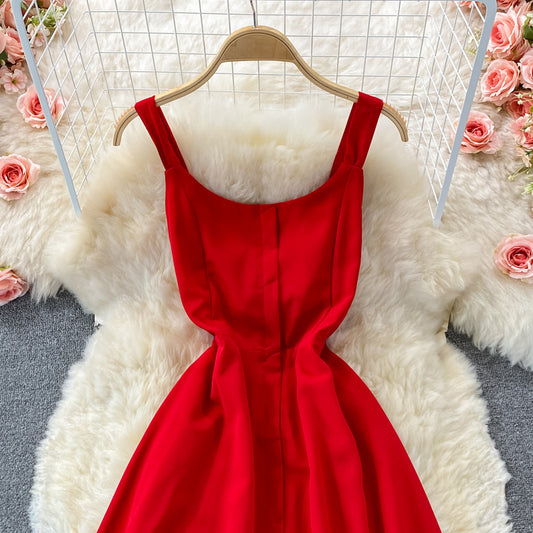 Red Chiffon Short A Line Dress Fashion Dress RF0375