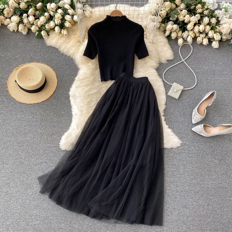 Black A Line Two Pieces Dress Black Fashion Dress RF0340