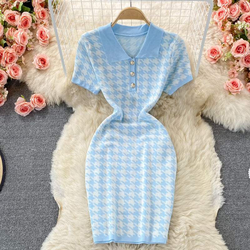 Cute Houndstooth Knitted Dress RF0333