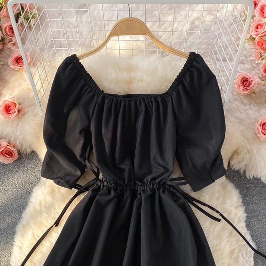 Black A Line Short Dress Simple Black Dress RF0331