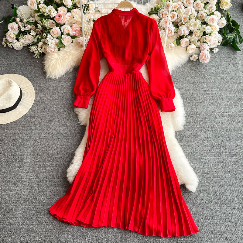 Red Chiffon Long Sleeve Dress Fashion Dress RF0323