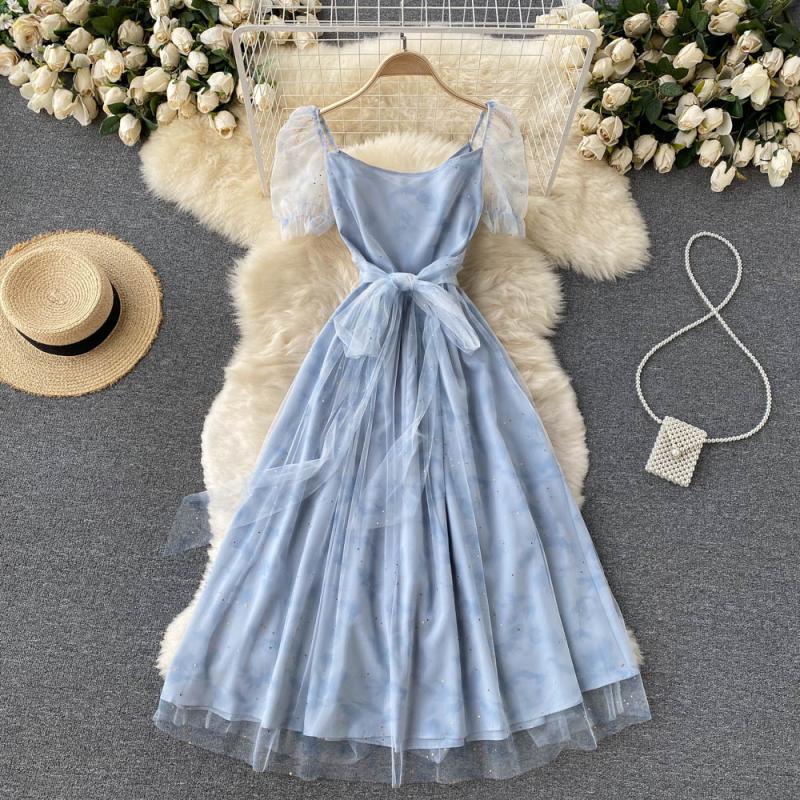 Blue Tulle Short A Line Dress Fashion Dress RF0317