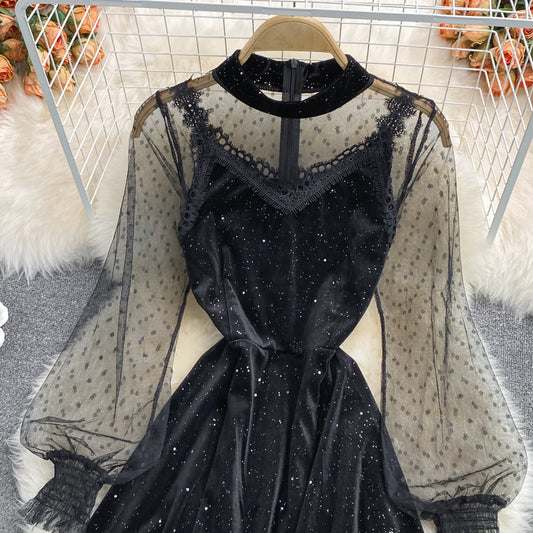 Black A Line Long Sleeve Dress Black Fashion Dress RF0315