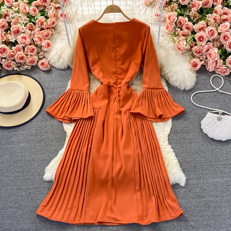 Robe orange trapèze à manches longues, robe tendance RF0314