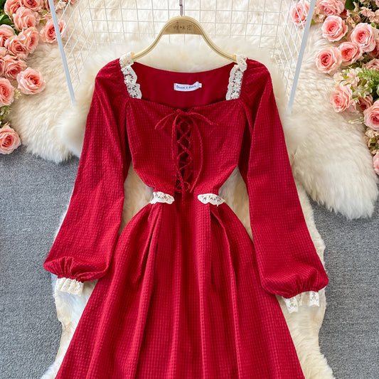 Red A Line Lace Up Dress Red Fashion Dress RF0294