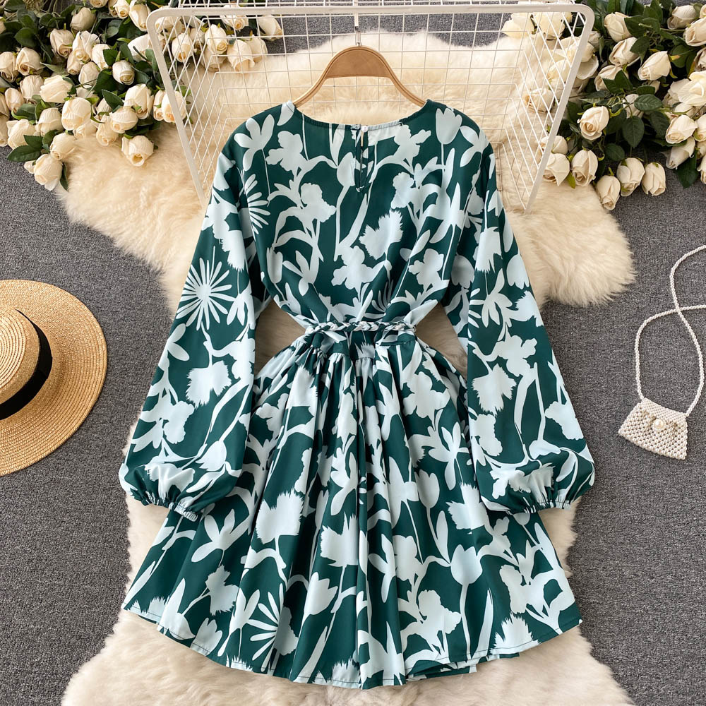 Robe pull à fleurs coupe trapèze, manches longues, tendance, RF0283