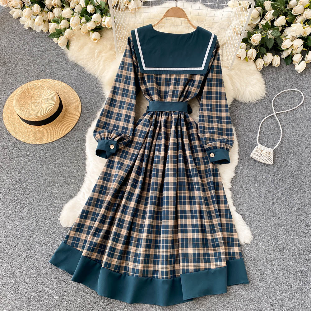 Robe à carreaux rétro à manches longues RF0282
