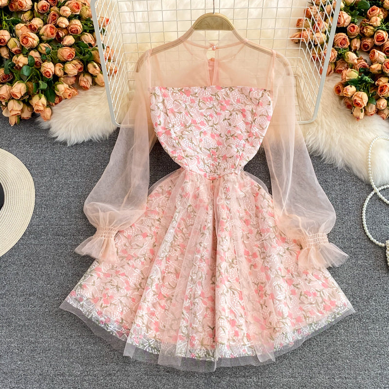 Pink Lace Short Dress Fashion Girl Dress RF0270