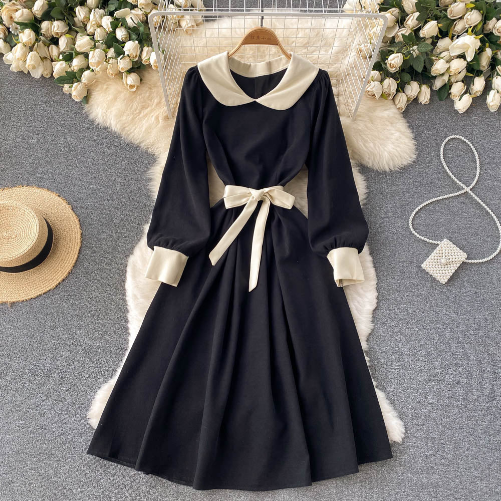 Robe trapèze en velours côtelé à manches longues RF0265