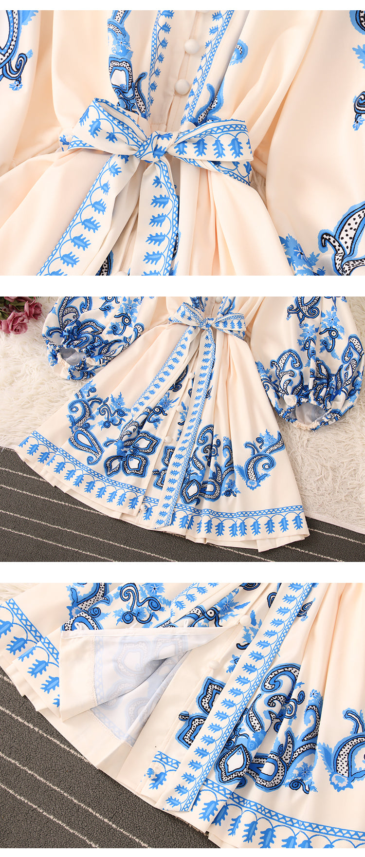 Fashionable V-neckline Long-sleeved Dress RF0260