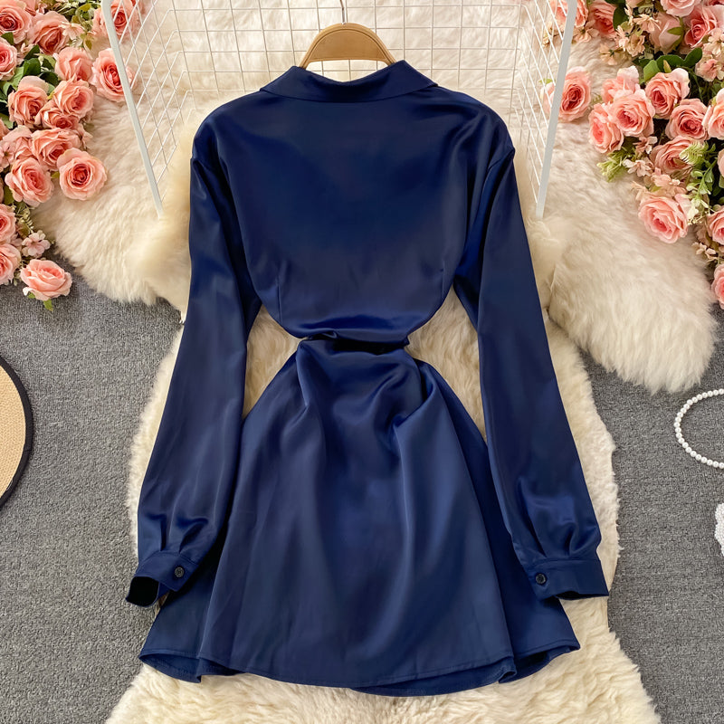 Sexy Blue Long Sleeve Dress Fashion Dress RF0255