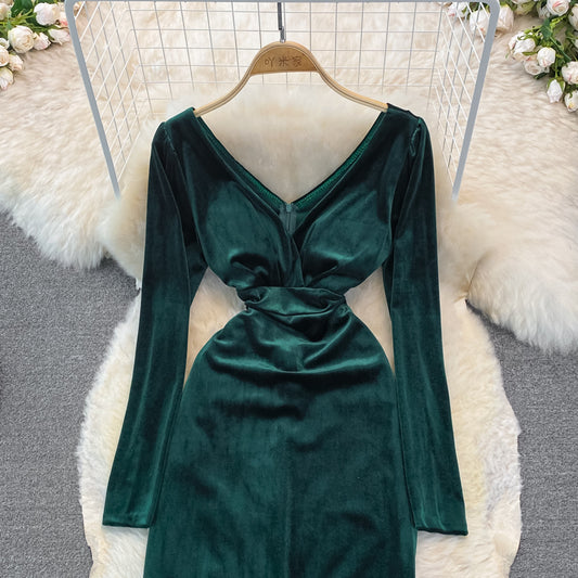 Sexy V Neck Long Sleeve Dress RF0253