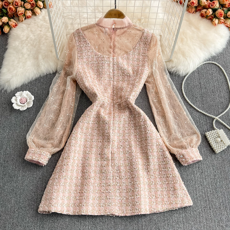 Pink A Line Long Sleeve Dress Fashion Dress RF0235
