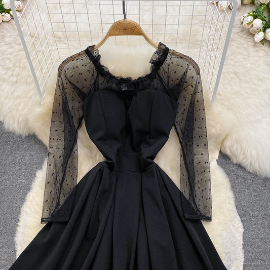 Black A Line Long Sleeve Short Dress Fashion Dress RF0230