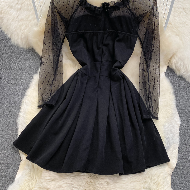 Black A Line Long Sleeve Short Dress Fashion Dress RF0230