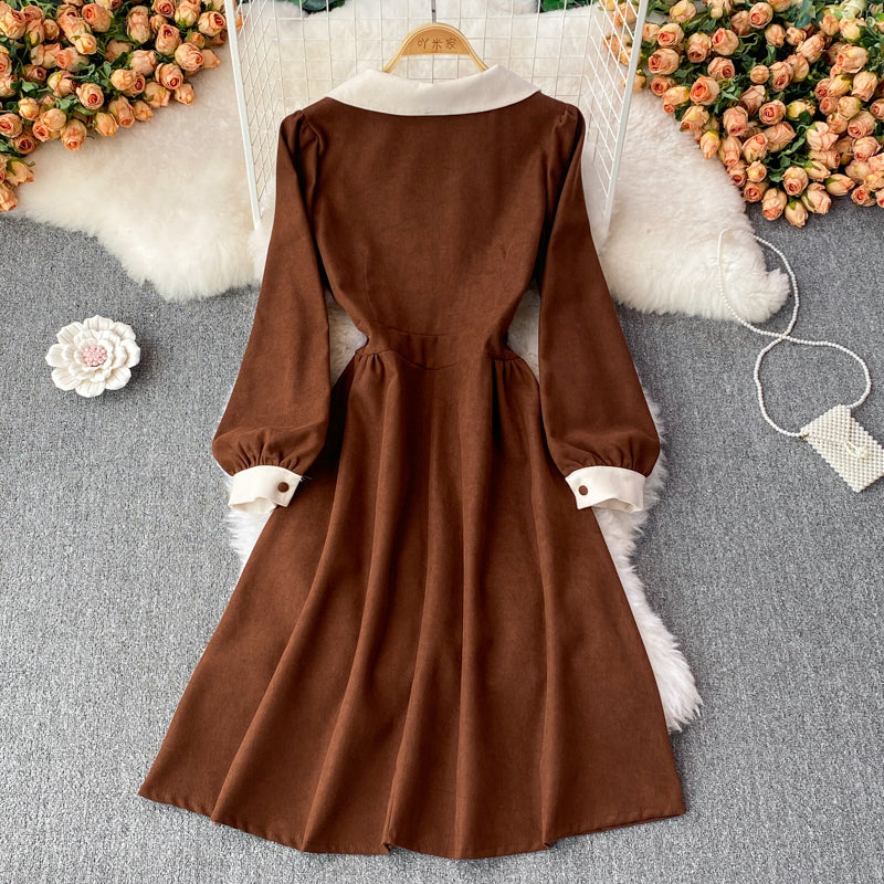 Robe à manches longues en velours côtelé doux, robe tendance RF0194